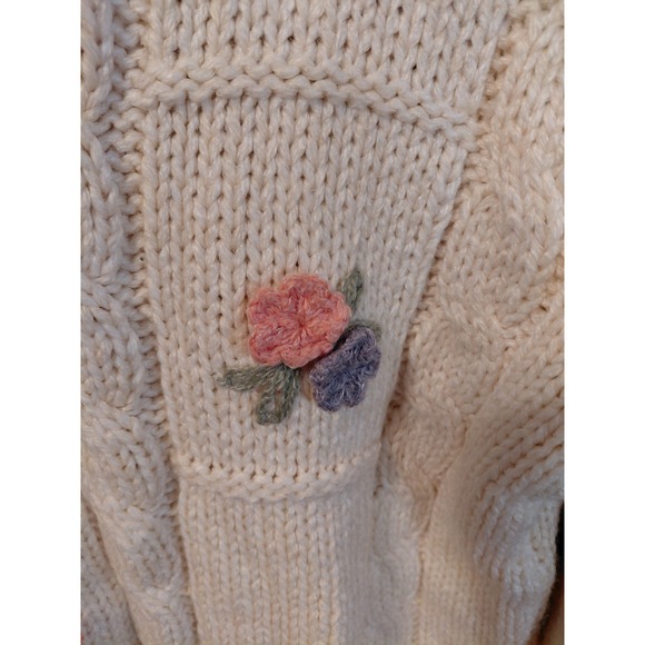 Cream Cable Knit Floral Embroidered Sweater - Picture 3 of 6